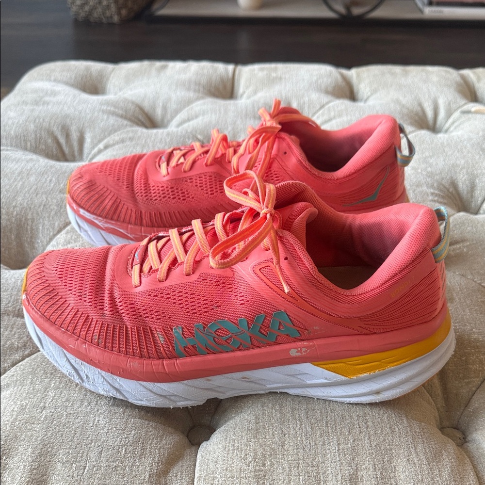 Hoka Bondi Women's 12 Vibrant Coral Athletic Shoes - Picture 4 of 6